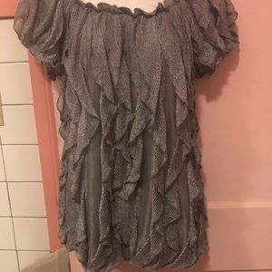 Grey/silver cap sleeve unique blouse